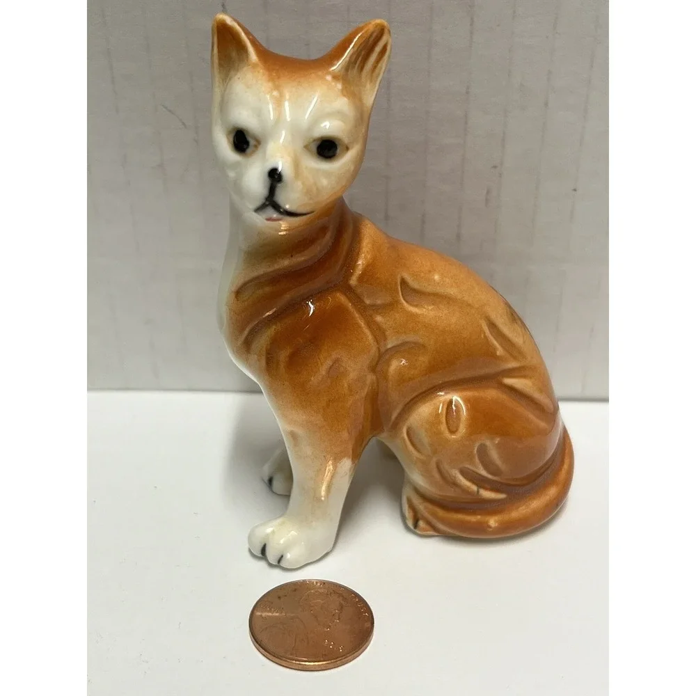 Vintage Orange Tabby Cat Figurine Porcelain Ceramic Feline Kitty‎ Cat 3.5